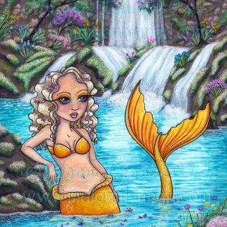 Golden Azure fantasy illustration mermaid print