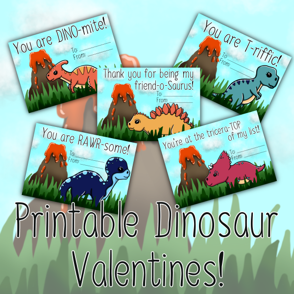 Digital Download Printable Valentines Day Dinosaur Class Cards