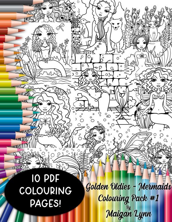 Golden Oldies - Mermaids 10 PDF Printable Colouring Pages Pack #1