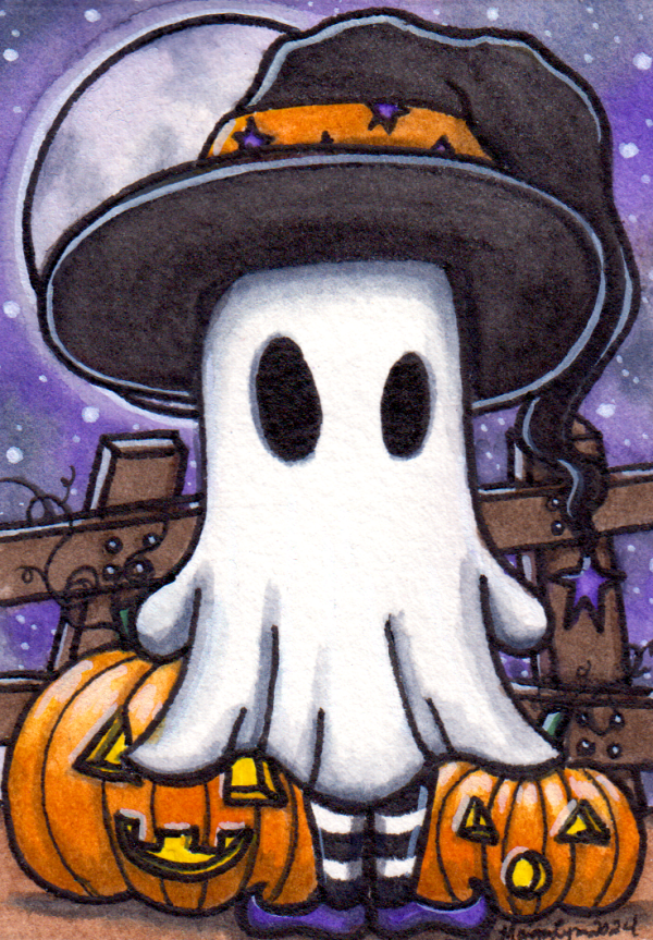 Patreon Exclusive ACEO Original Watercolour - September 2024, "Spooky Season"